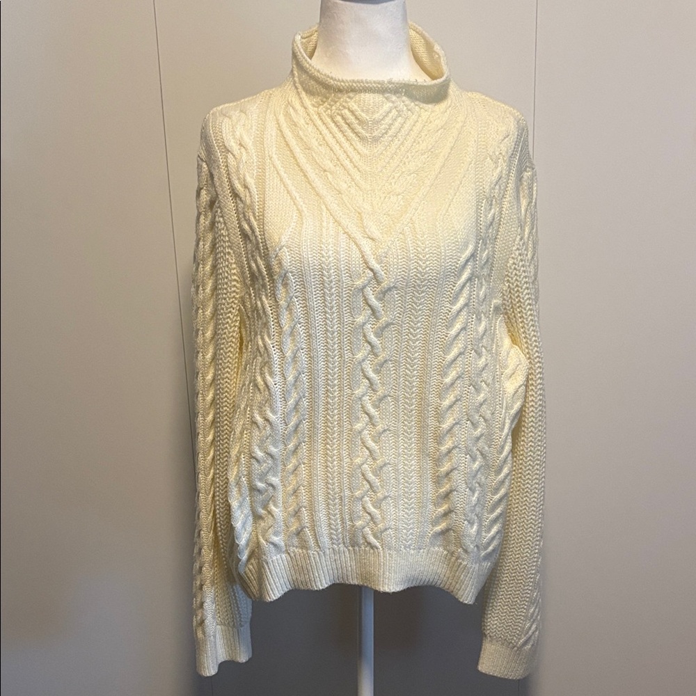 Marled Cream Cable Knit Turtleneck Sweater